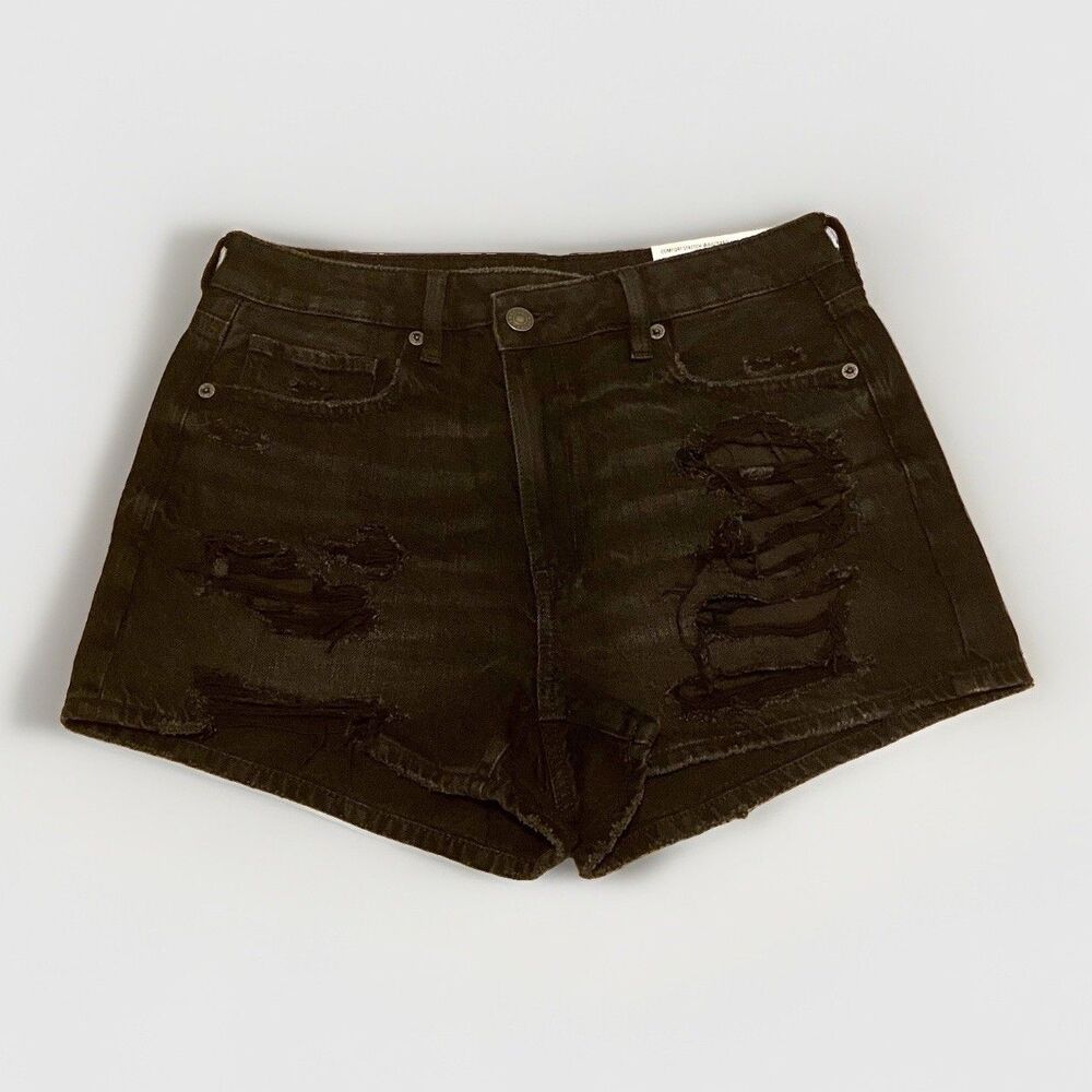 American Eagle Mom Shorts Women’s 6 Black Denim Super High Rise Distressed NWT